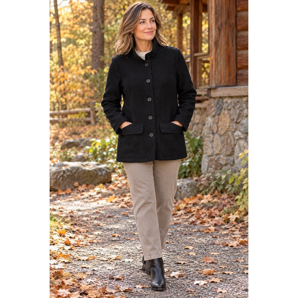 LL Bean Bellandi New Italian Boiled Wool Coat Jacket in Black Size L
